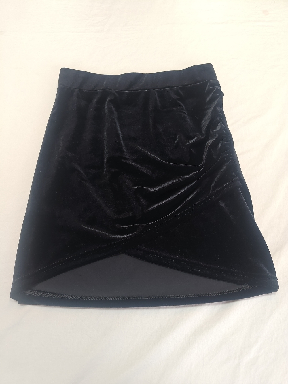 Black Velvet  Ruched Faux Wrap-Front Women's Skirt S